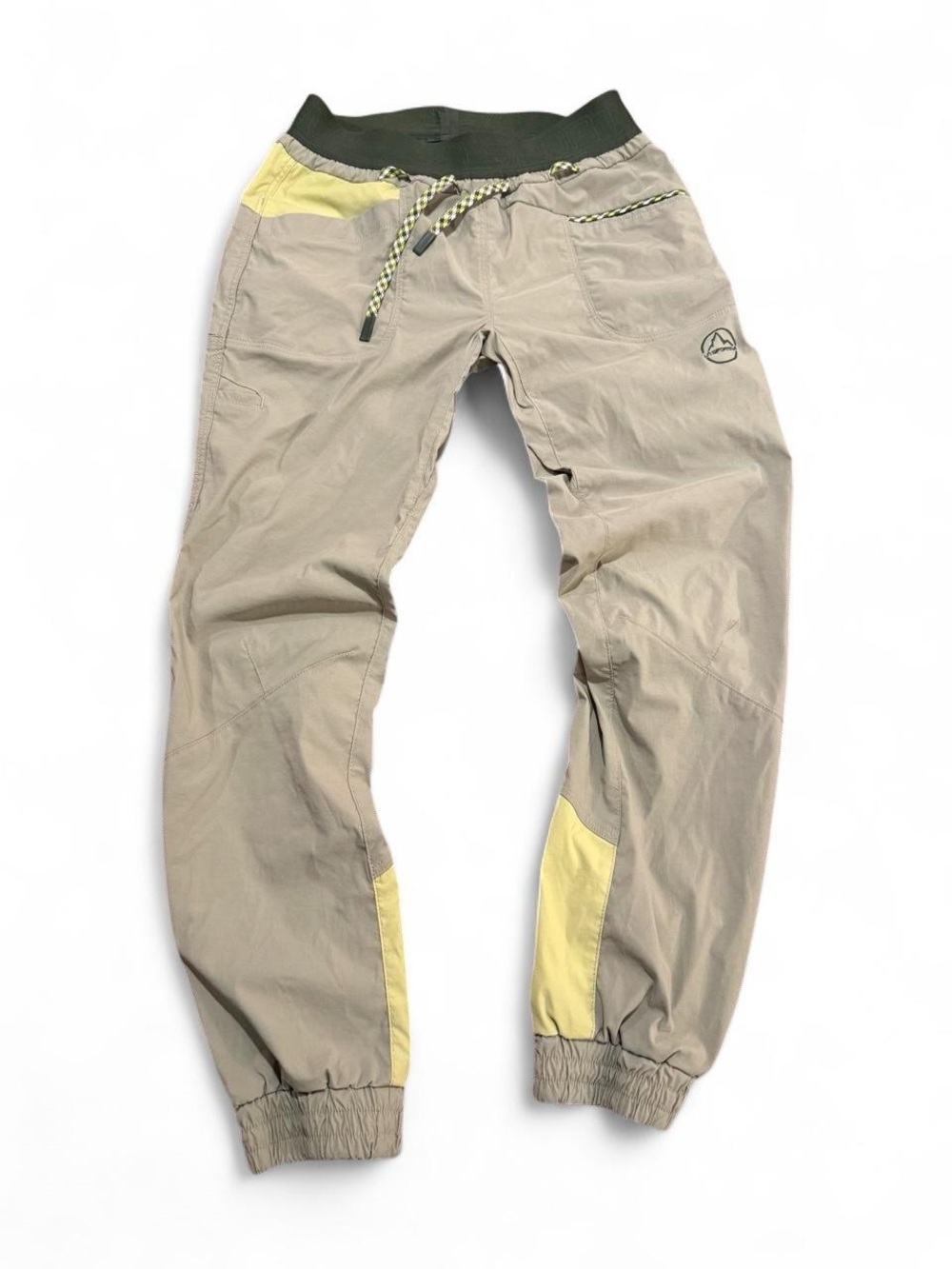 La Sportiva green mantra pants with Yellow Accent Panels